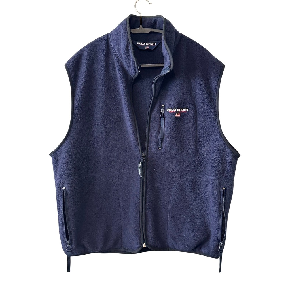 Polo Sport Ralph Lauren Fleece Vest Mens XL Navy Blue Full Zip Vintage 90s